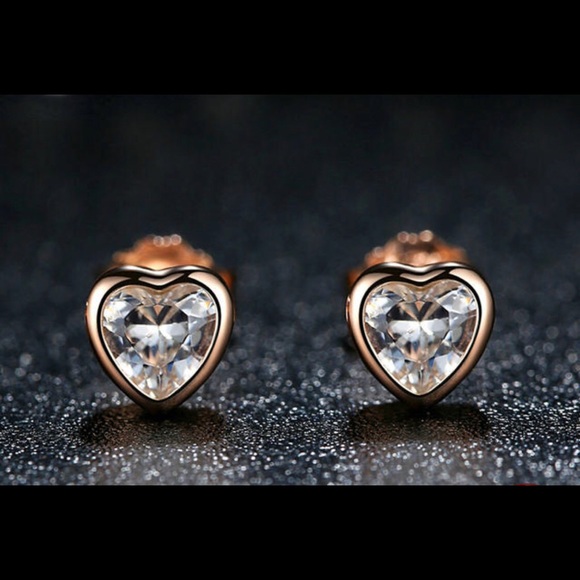 Sterling Silver Rose Gold Plated Heart Studs! - Picture 3 of 5